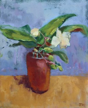 Original orchid still life oil painting in a pot