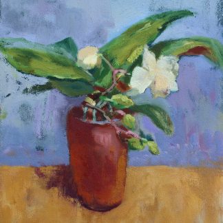 Original orchid still life oil painting in a pot