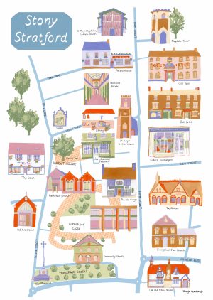 Zoomed in image of a3 art print of illustrated map print