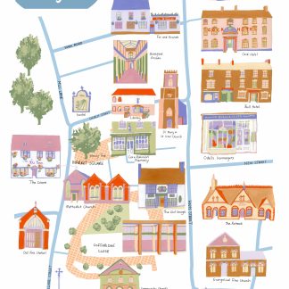 Zoomed in image of a3 art print of illustrated map print